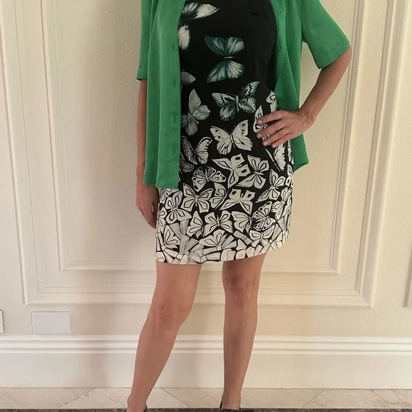 Versace Butterfly Print Bodycon Dress Black White Sleeveless Designer - Picture 7 of 16